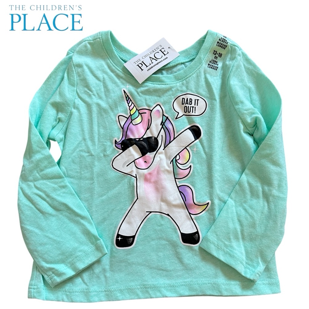 NWT The Children's Place Aqua Unicorn Long Sleeve Top 12-18M